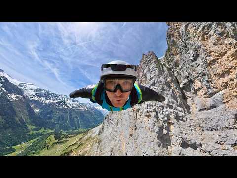 A beautiful wingsuit flight along the mountain side
