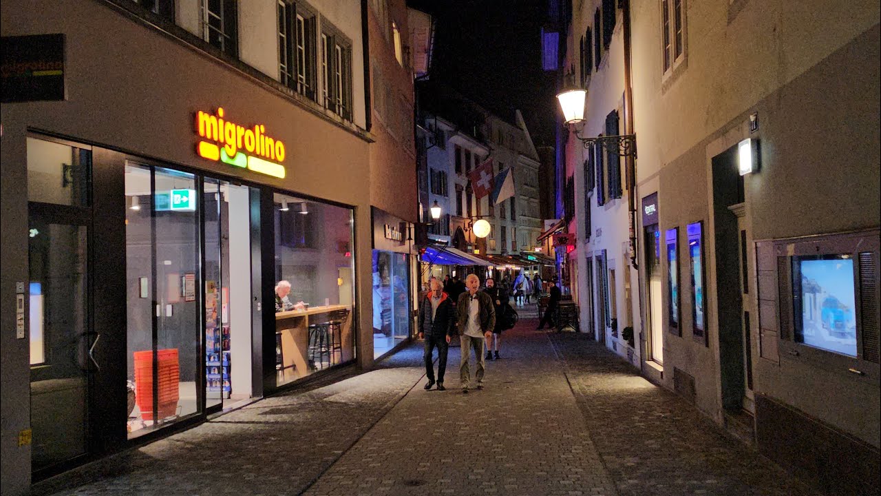 Switzerland night walk "Nightlife" in Zurich's Old Town (Oct 23, 2023