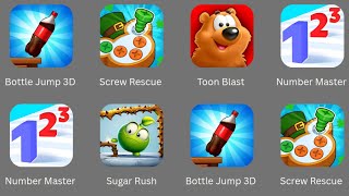 Sugar Rush, Toon Blast, Bottle Jump 3D, Screw Rescue Master, Number Master - Max Levels Gameplay  screenshot 1