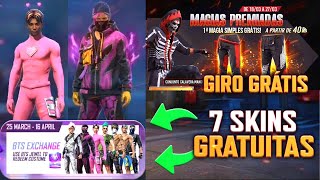 ENDOIDOU???? 7 SKINS DE GRAÇA NO EVENTO BTS, PASSE DE MAIO E JUNHO, GIRO GRÁTIS ANGELICAL - FREE FIRE