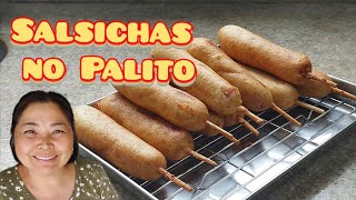 Salsichas no palito com massa de bolinho de chuva SEM TRIGO SEM GLÚTEN