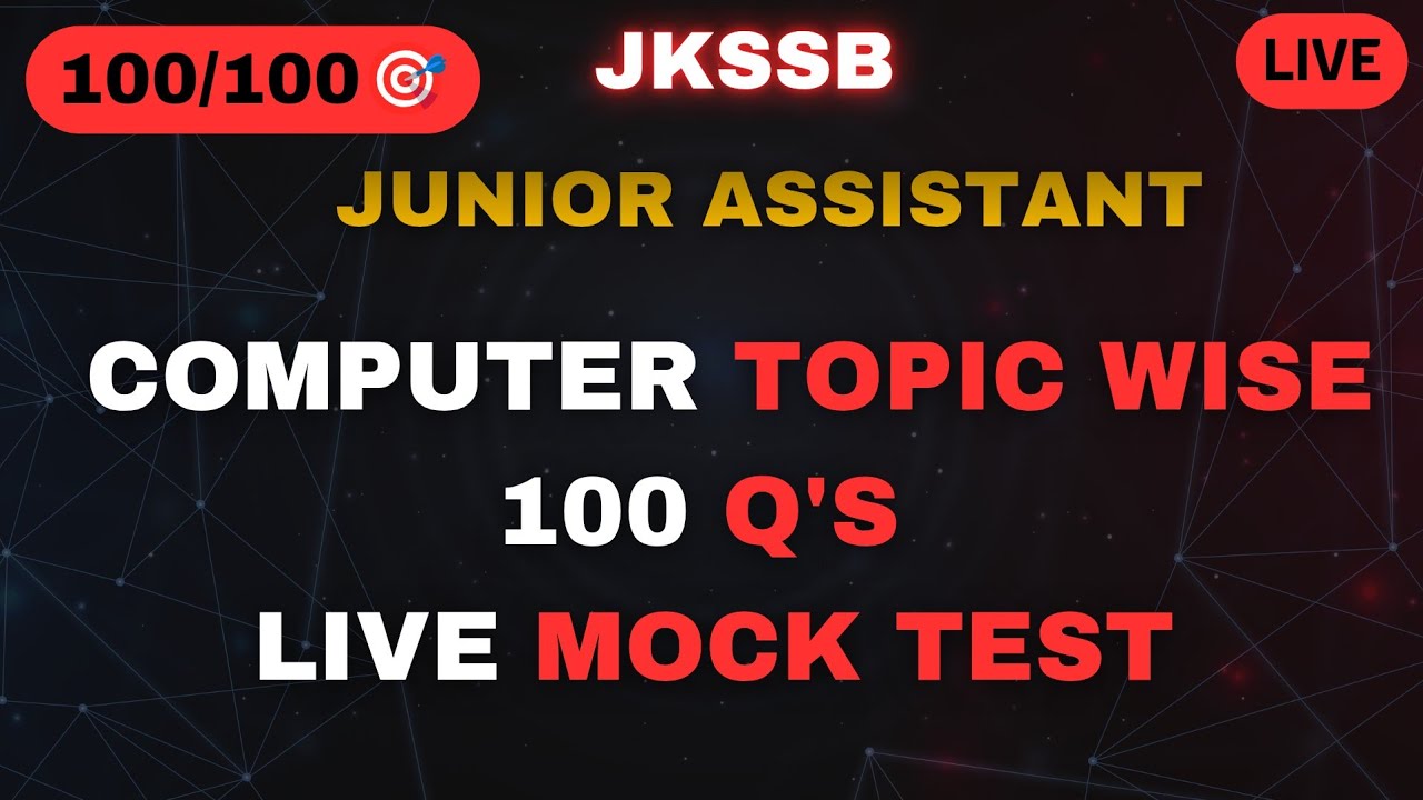 LIVE MOCK MOST IMPORTANT COMPUTER MCQS FOR JKSSB JUNIOR ASSISTANT | LIVE CLASS