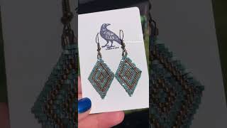 Diamond Beaded Earrings 💎 Teal & Gold ✨ Native American Handmade Jewelry 🐦‍⬛ #beadedearrings