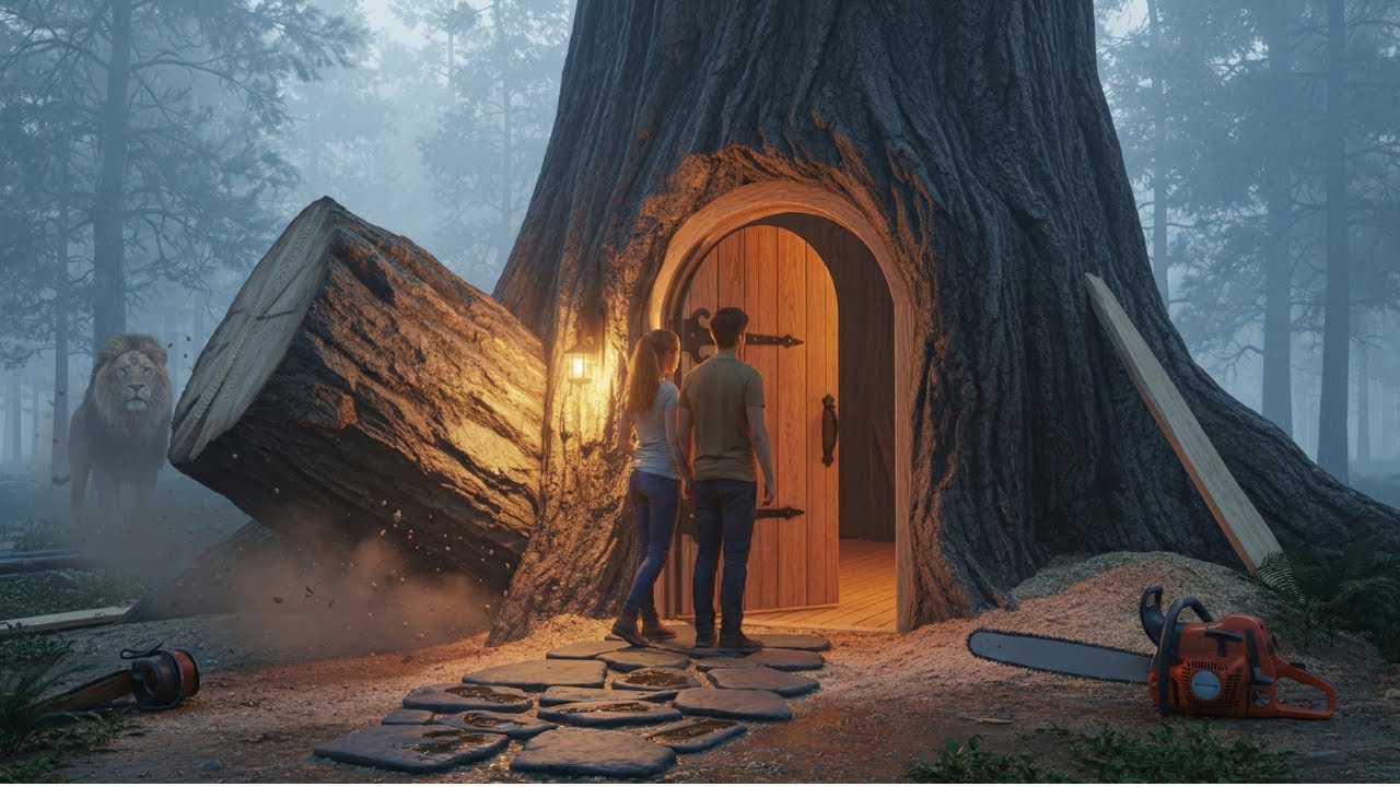 I Built a Secret Cabin Inside a Giant Tree (Then This Happened...) 