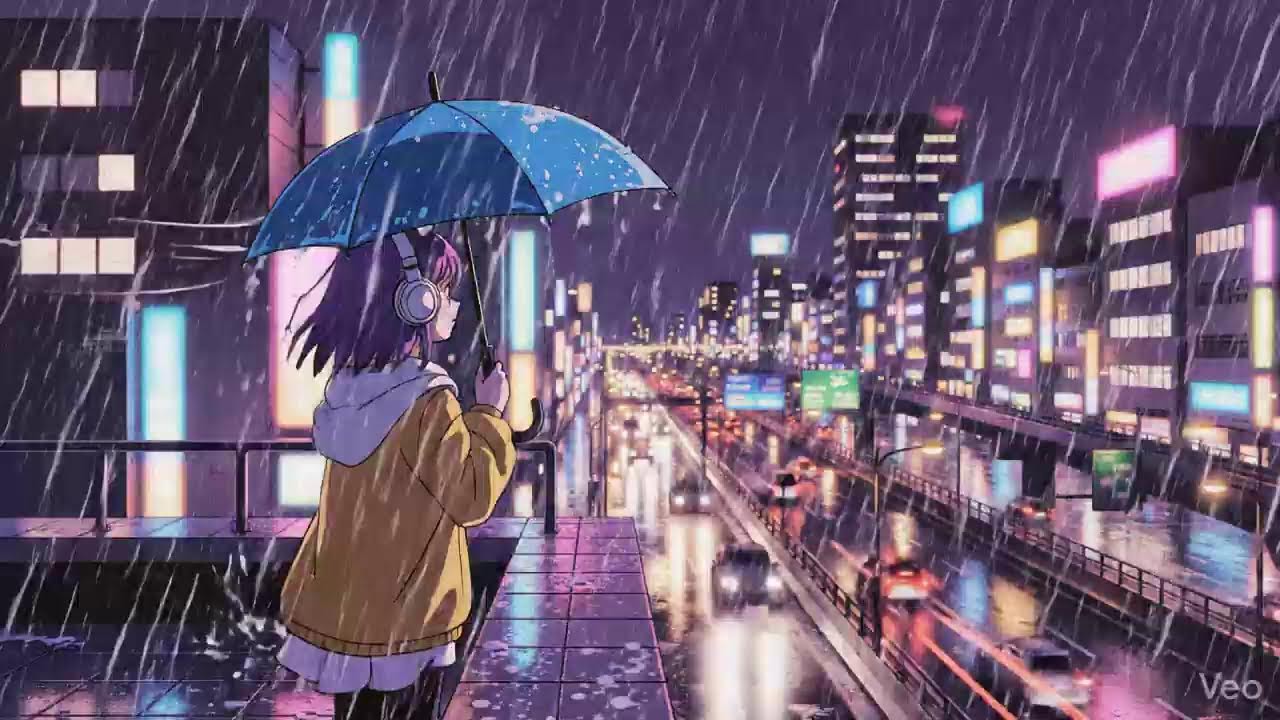 Peaceful Rainy Night 🌧️ Japanese Neon City Lofi