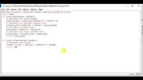 python program to find the surface area and volume of a cone
