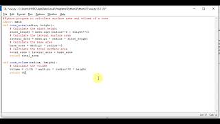 python program to find the surface area and volume of a cone