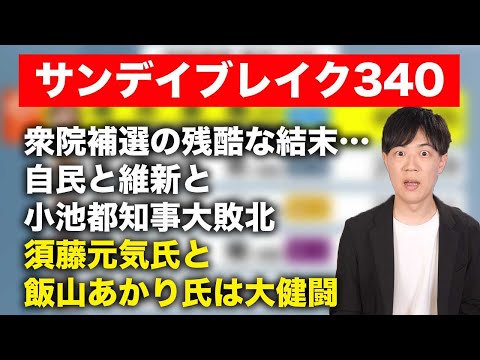 衆院三補選で自民党全敗…それでも素直に喜べない立憲民主党と厳しい維新と小池都知事 大健闘した須藤元気氏と日本保守党の飯山あかり氏【サンデイブレイク３４０】