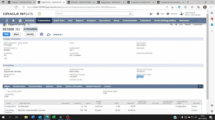How forecast revenue is calculated on netsuite
