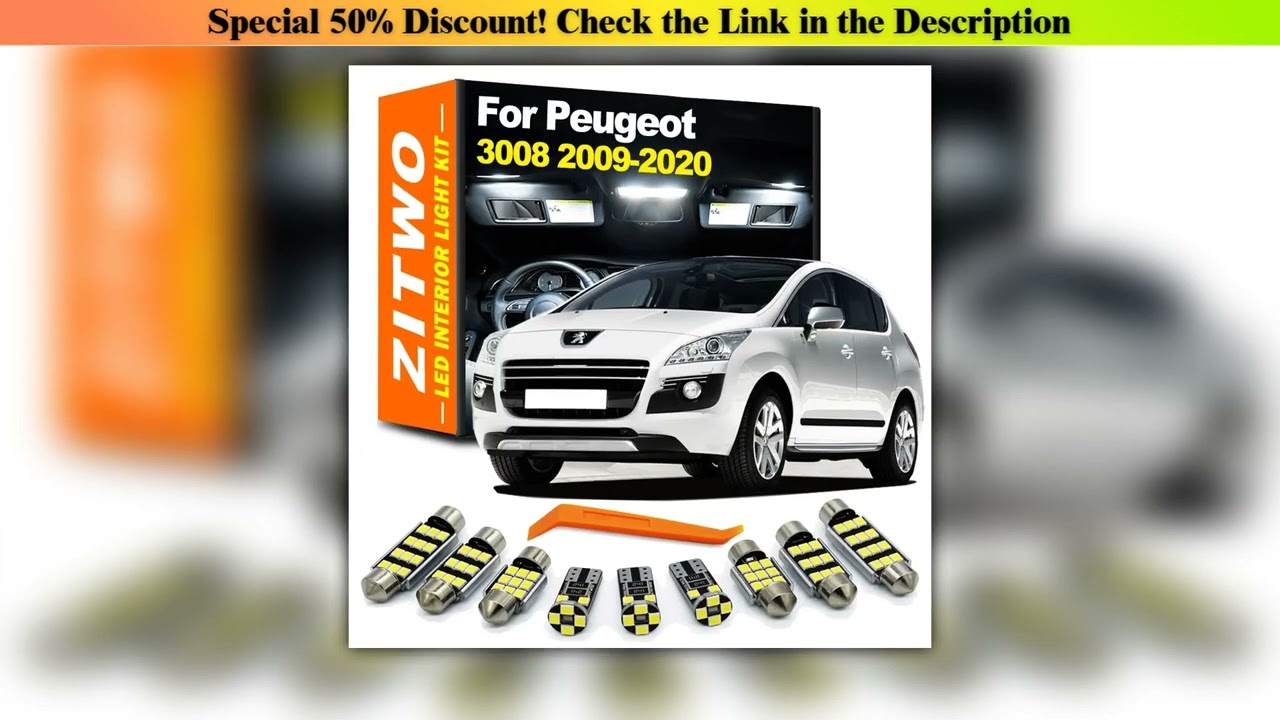 Deal 18Pcs LED Interior Dome Map Reading Luggage Plate Light Kit For Peugeot 3008 2009- 2016 2017 2