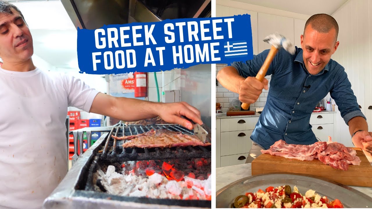 GREEK STREET FOOD from ATHENS at home | How to make GREEK pork steaks, bouyiourdi, chips | Chasing a Plate - Thomas & Sheena