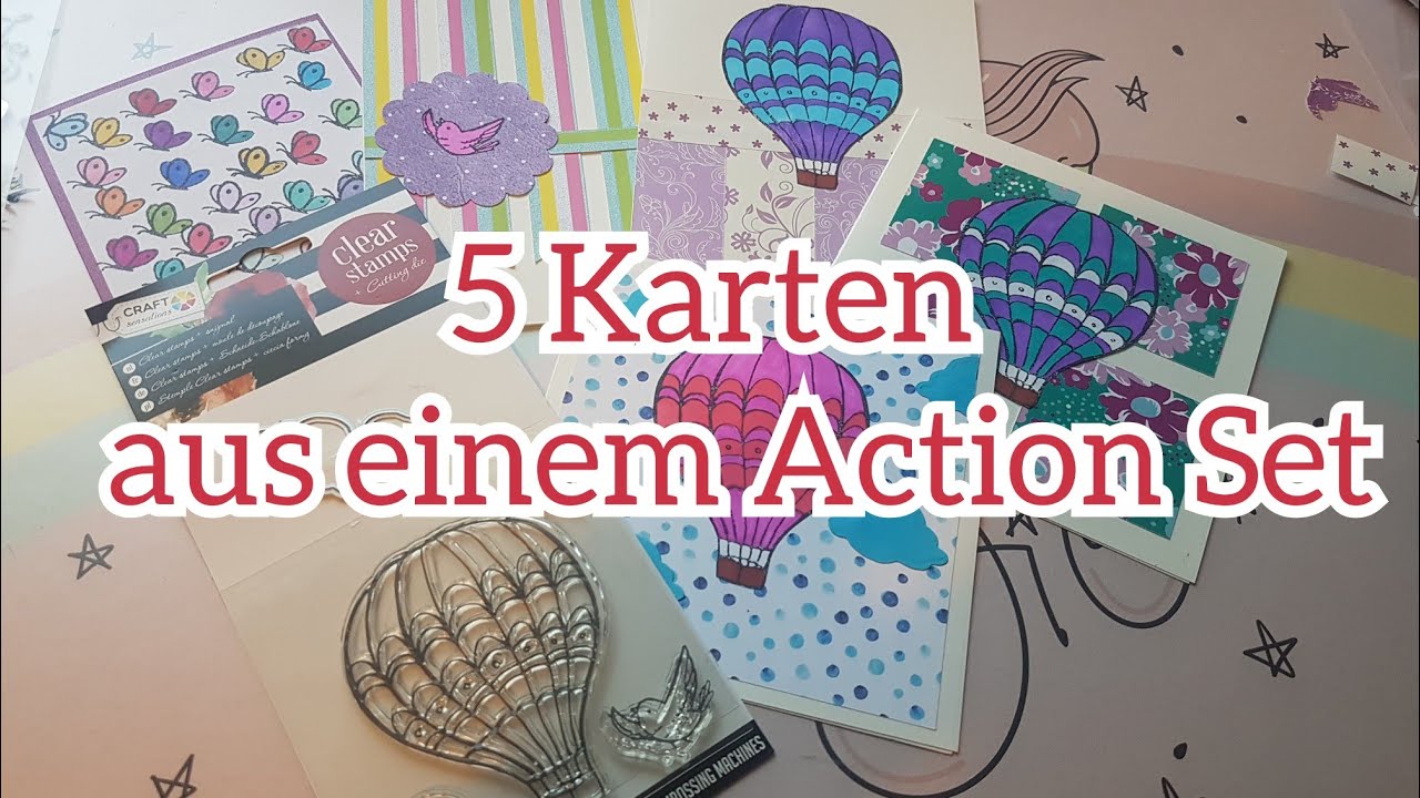5 Karten aus einem Stempel Set vom Action Haul DIY - YouTube