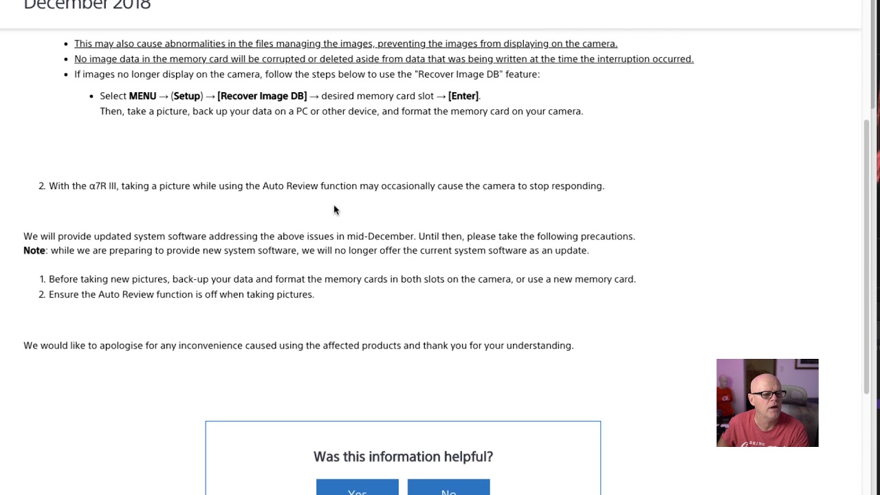 Sony issues warning for Sony a7riii & a7iii