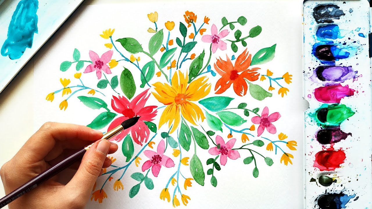 Abstract Watercolor Floral Painting - Loose Techniques \ Flowers Drawing for Beginners