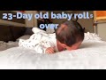 Amazingly strong newborn baby rolls over at just 23 days old!