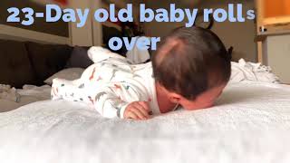 Newborn rolls over at just 23 days old