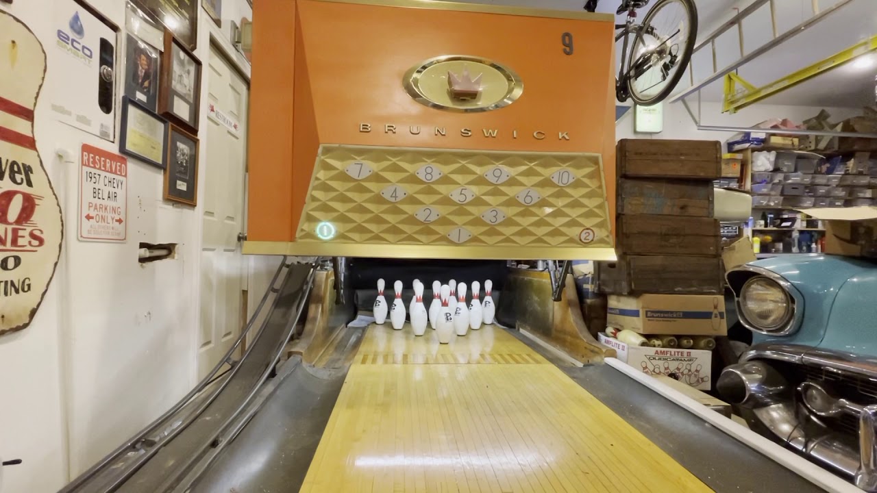 Bowling a few frames garage bowling alley stub lane Brunswick