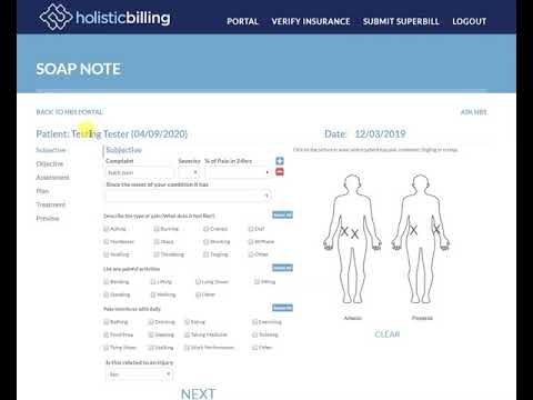 Creating an acupuncture soap note for insurance from a superbill in the Holistic Billing portal