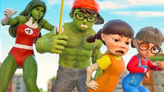 Nick Hulk's Garden is Invaded by Zombies - Scary Teacher 3D VS Squidgame