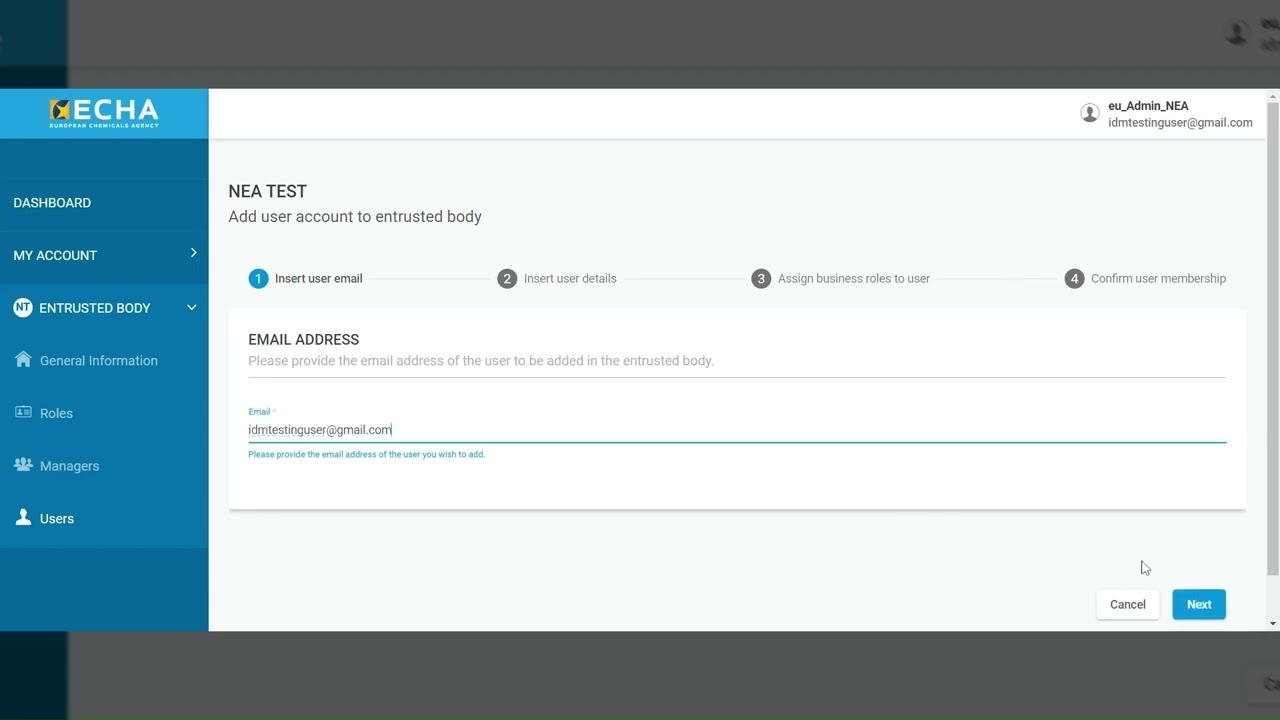 How to add an existing account to an Entrusted Body of type Persons e.g.  NEA