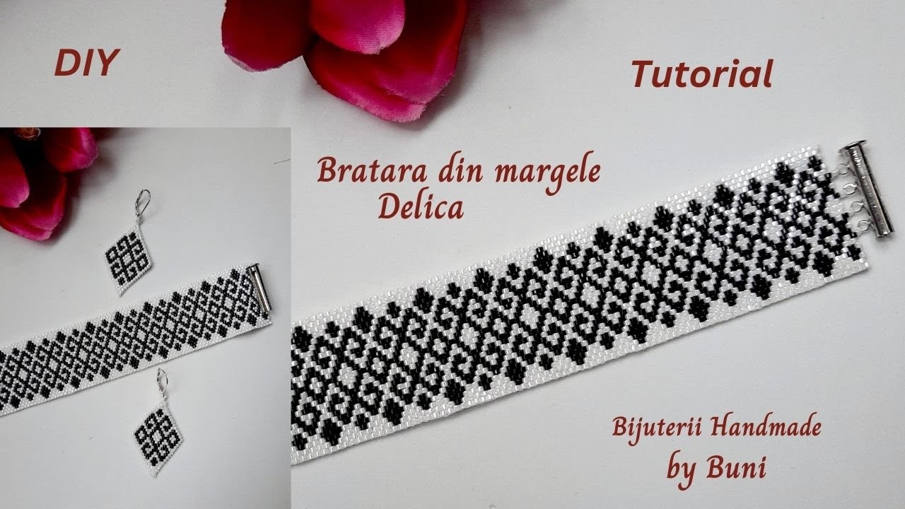 DIY Bratara cu motiv tradițional din margele Delica- Beaded peyote bracelet