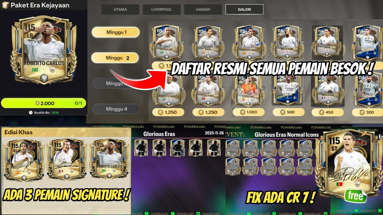 INI DIA DAFTAR RESMI SELURUH PEMAIN MINGGU KE 2 REAL MADRID GLORIOUS ERA FIX ADA CR7 & RONALDO