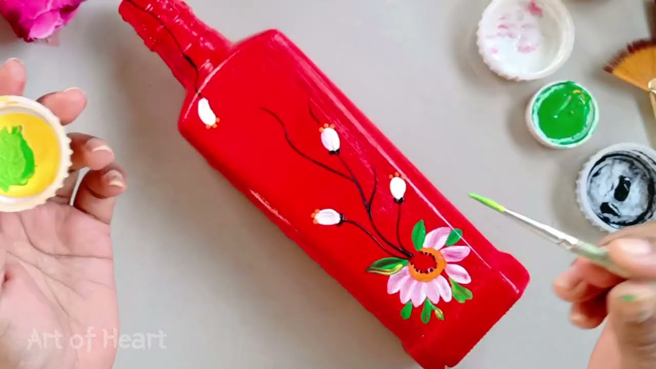 Glass bottle art | Best Glass Bottle Painting | Waste Bottle Reuse Idea | DIY Bottle Decoration 