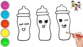 Baby Feeder Drawing, Painting and Colouring For Kids And Toddlers 🍼💜 | Baby Bottles | Easy Drawings