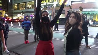 LATIN GIRLS STREET DANCE ON NEW YEARS 2021 NEW YORK TIMES SQUARE AREA CELEBRATIONS