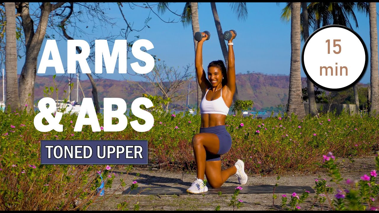 15 MIN TONED UPPER BODY + ABS Workout With Weights +WARM UP | No Repeat ...