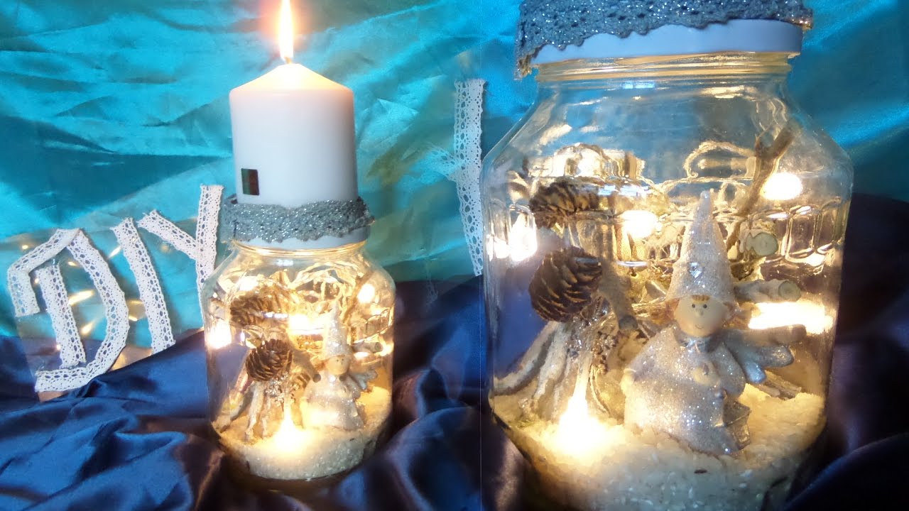 Diy Led Winter Landschaft Im Deko Glas Mit Kerzenstander Basteln Upcycling Youtube