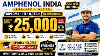 Amphenol India Pvt Ltd Hiring 2026 | ITI, Diploma &amp; B.Tech Freshers Jobs | Salary ₹25,000 CTC