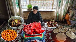 Mix of IRAN Rural Dish in the village from Organic Chicken, Lamb Broth, Buttermilk, Jams, To Bread