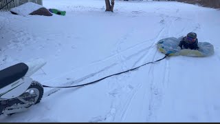 Towing a snow tube with a klx110