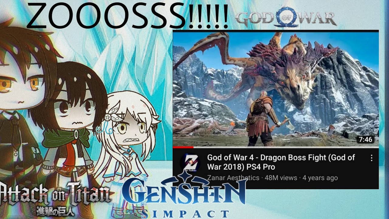 Aot and Genshin Impact reacts to Kratos vs Hreazlyr Dragon Boss fight | God of War 4 | Wade