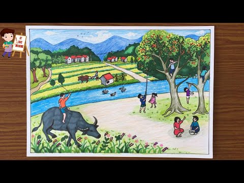 Video Vẽ tranh phong cảnh quê hương của em / Vẽ tranh quê... - youtube