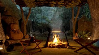 Проведите ночь в пещере дождливого леса 8 часов- | потрескивание огня и звуки дождя