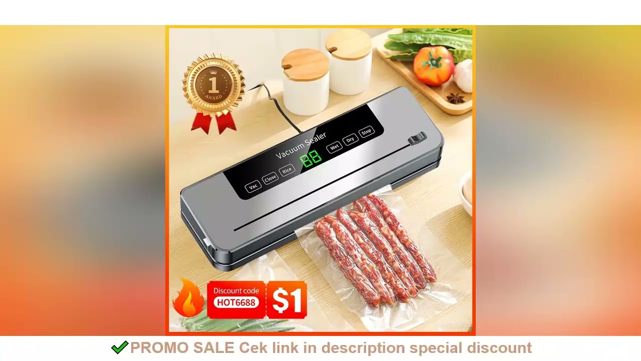 Electric Vacuum Sealer Food Storage Seal Touch Button Dry/Wet Built-in Cutter Kitchen Food Sealing V