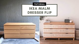 IKEA MALM Dresser FLIP | Rattan Drawers + Legs | STEP BY STEP