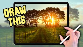 IPAD PAINTING MADE EASY  Trees in Fields sunset landscape Procreate tutorial