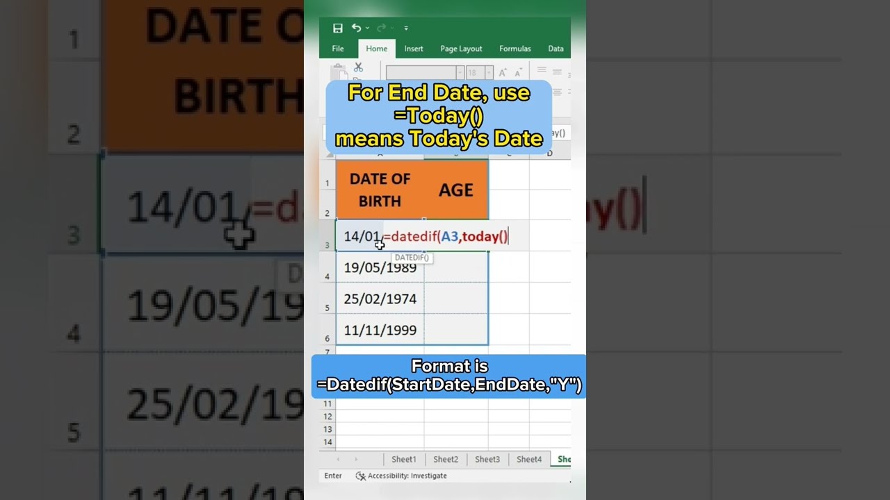 How To Calculate AGE In Excel shorts excel YouTube How To Calculate AGE In Excel shorts excel YouTube