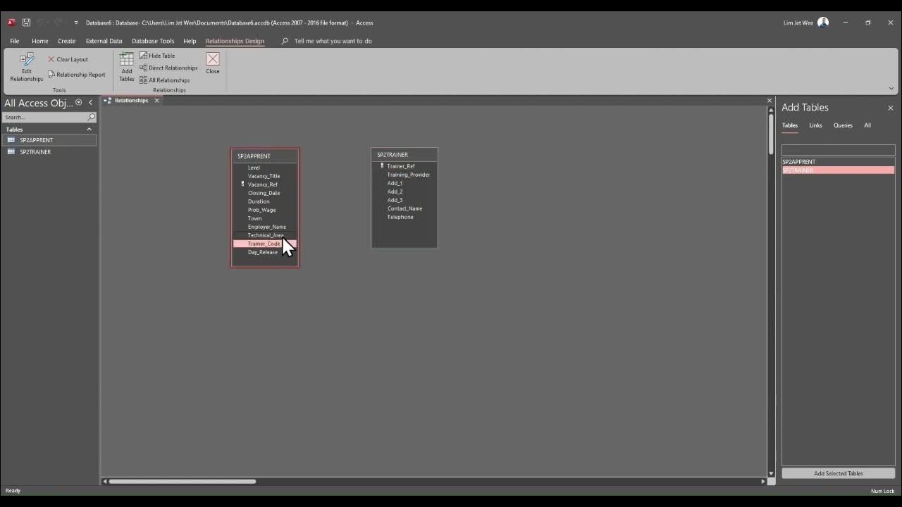 Create Relationship Between 2 Tables In Ms Access - YouTube