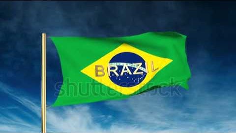 Brazil flag slider style with title. Waving in the wind with cloud background animation Stock video