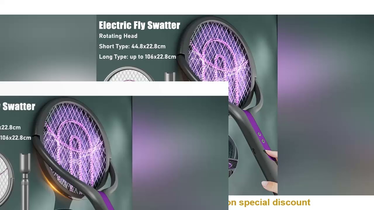NEW USB Electric Fly Swatter Extendable Mosquito Swatter with Rotating Head 2 in 1 Mosquito Trap Lig