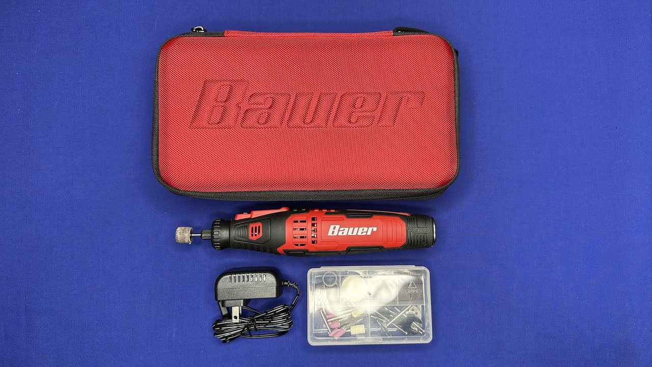 BAUER 8V Cordless Variable Speed Rotary Tool Kit, 40 pc with Carrying case.