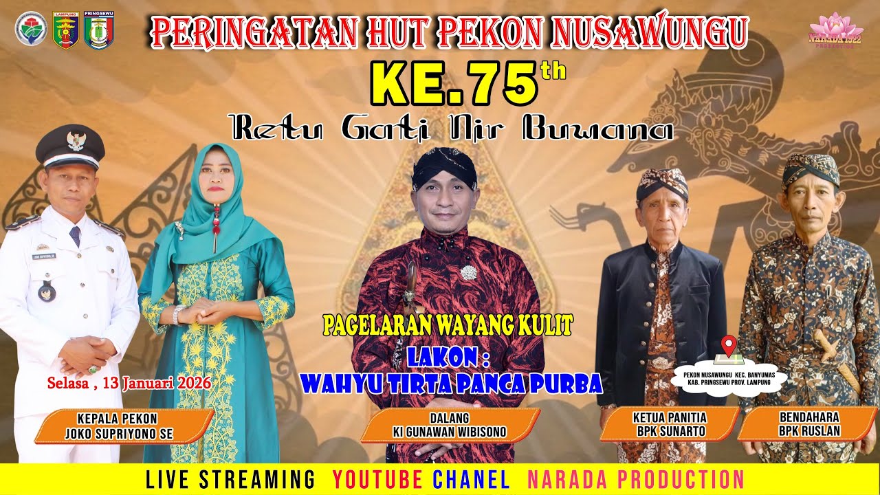 🔴LIVE WAYANG KULIT - KI GUNAWAN WIBISONO | HUT PEKON NUSAWUNGU LAMPUNG KE- 75 TAHUN | SELASA,130126.