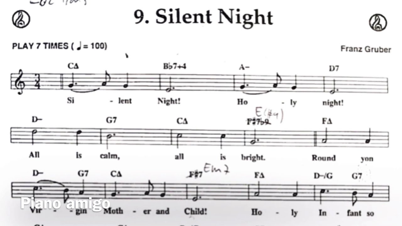 Noche de paz jazz piano (Silent Night) partitura con acordes y notas (con  letra) - YouTube