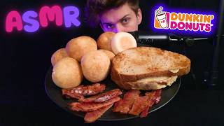 ASMR Eating Dunkin Donuts Sweet Maple Bacon, Grilled Cheese, & Bagel Bites Mukbang