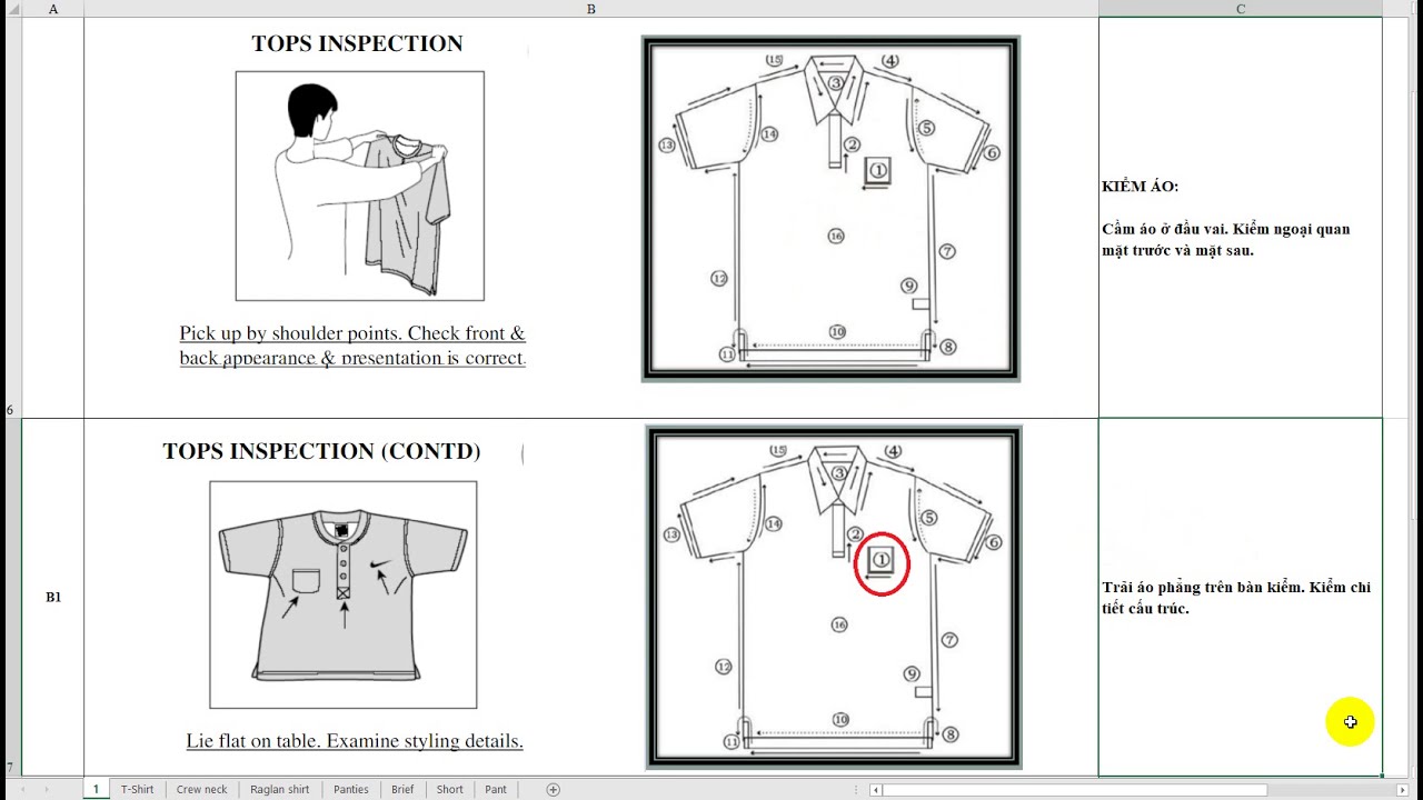 ro garment  Update  Clockwise garment inspeciton HƯỚNG DẪN KIỂM ÁO THEO CHIỀU KIM ĐỒNG HỒ