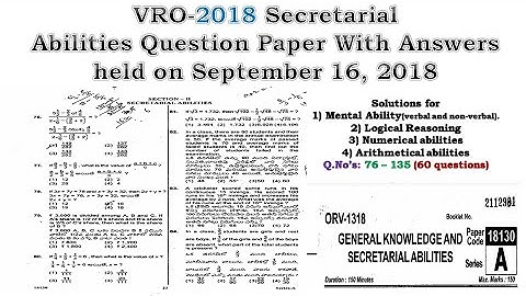 VRO 2018 solutions |TGPSC VRO 2018 question paper math solutions |VRO Secretarial Abilities answers
